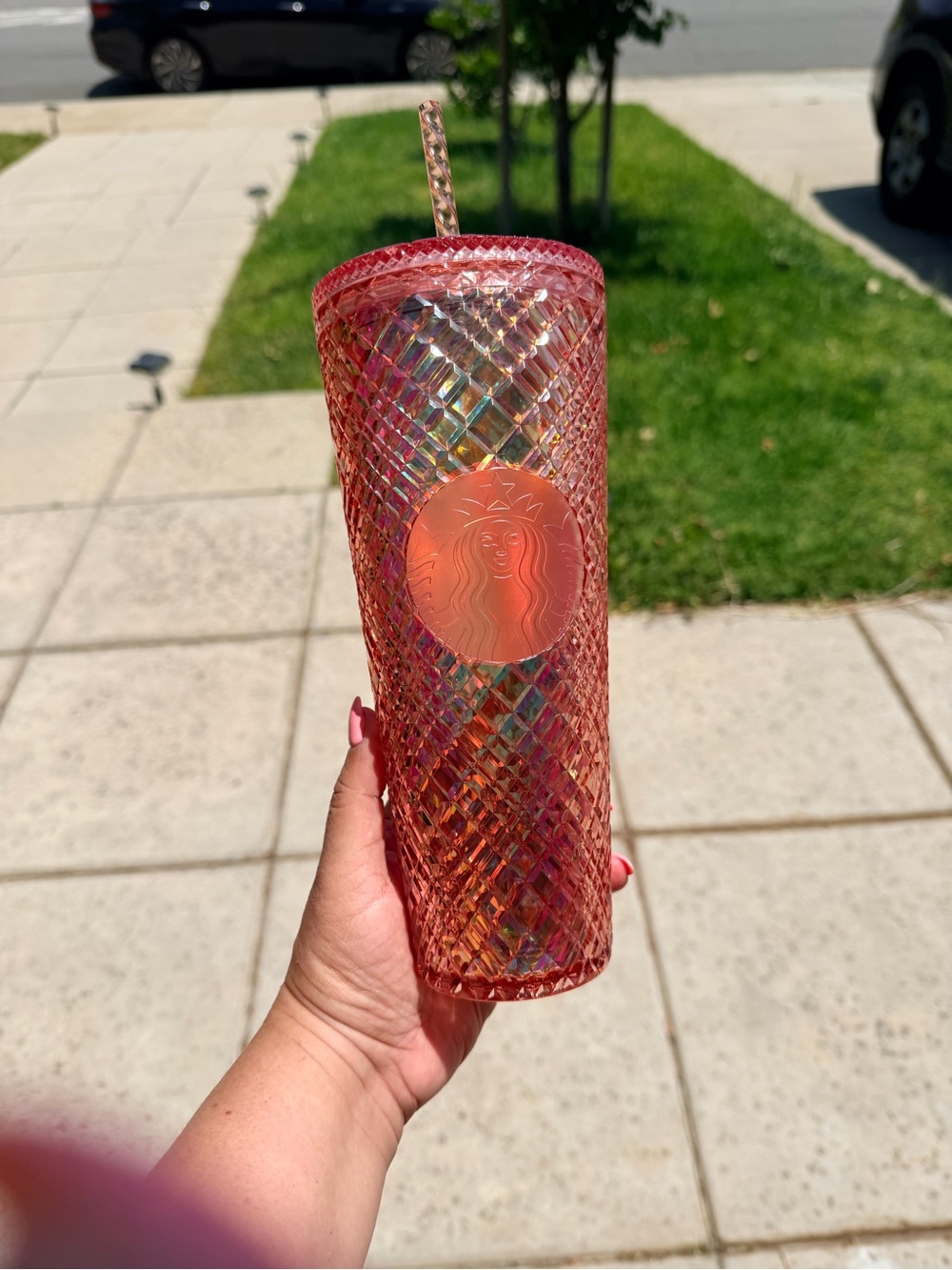 Starbucks Iridescent Rose-Pink Diamond Tumbler with Straw
